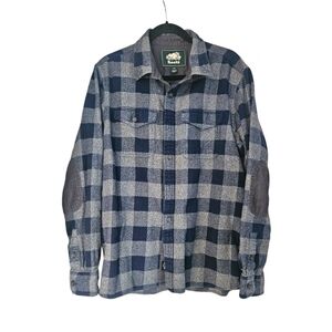 ROOTS Men's Park Plaid Shirt Blue Grey Flannel Large